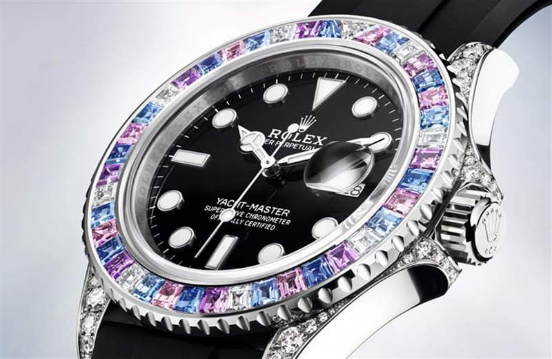 Rolex Yacht-Master彩虹圈手表表壳镶上彩色宝石、钻石低调奢华-复刻表