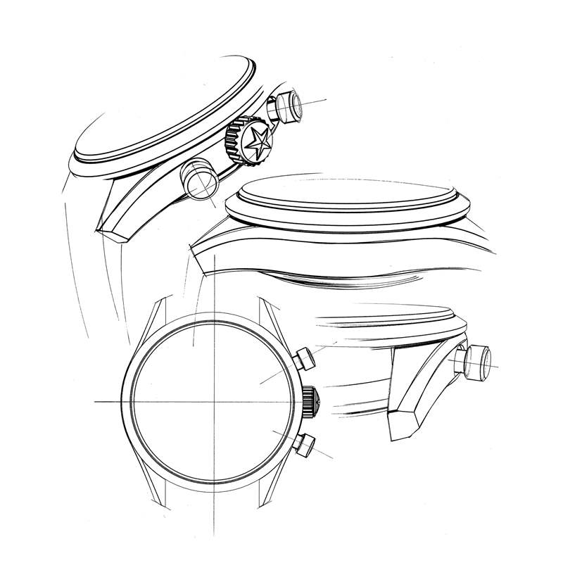 Zenith Chronomaster Open 表壳的设计草图。