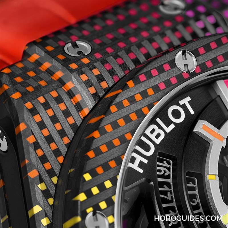 HUBLOT - 为碳纤维表壳编织出彩虹色调：HUBLOT MP-09双轴陀飞轮5天动力储存腕表