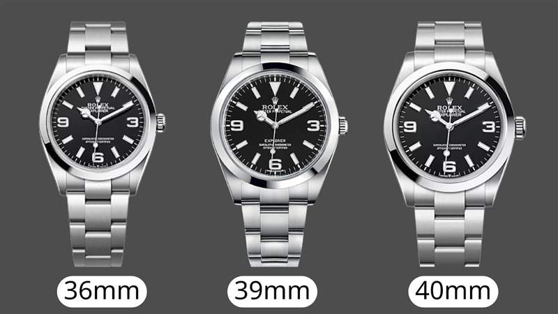 左起为表径36mm的124270,表径39mm的214270,以及表径40mm的224270。 (ROLEX;01制图) ROLEX Explorer 214270、124270、224270手表3款劳力士探一比较-复刻表