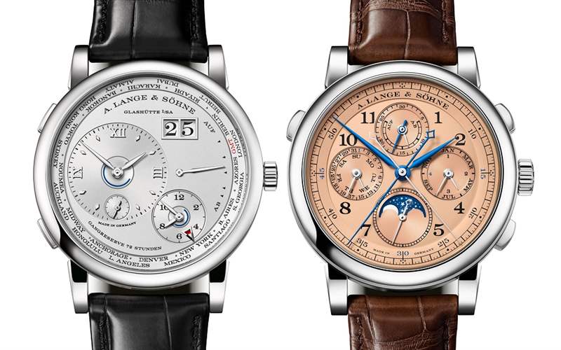 『新表』A. Lange & Söhne朗格推出铂金表壳Lange 1世界时腕表和玫瑰金盘1815万年历双追针计时码表-复刻表