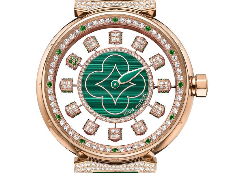 Louis Vuitton推出宝石表盘版Tambour Spin Time Air腕表:孔雀石,绿松石,宝石悬空表盘-复刻表