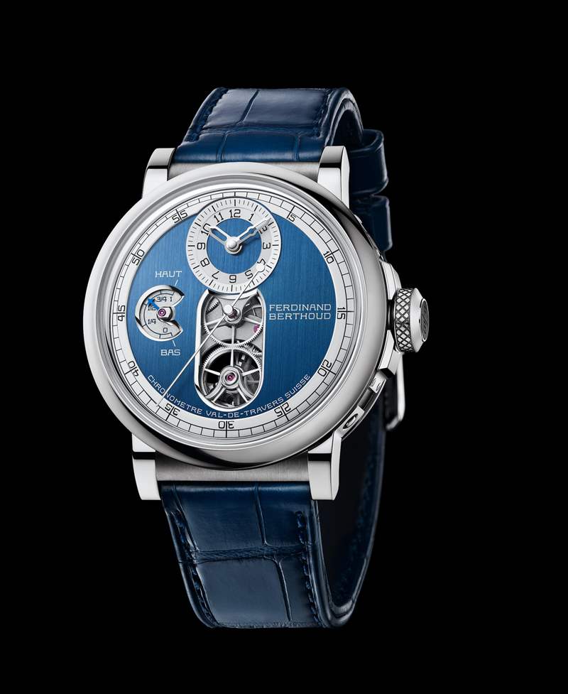 Chronomètre FB 2T精密时计系列,型号FB 2T.1(18K白金款搭配蓝色缎面表盘)(图片来源:Chronométrie Ferdinand Berthoud) 日内瓦钟表大赏得主Chronomètre FB 1时隔八年限量38枚最终版本-复刻表