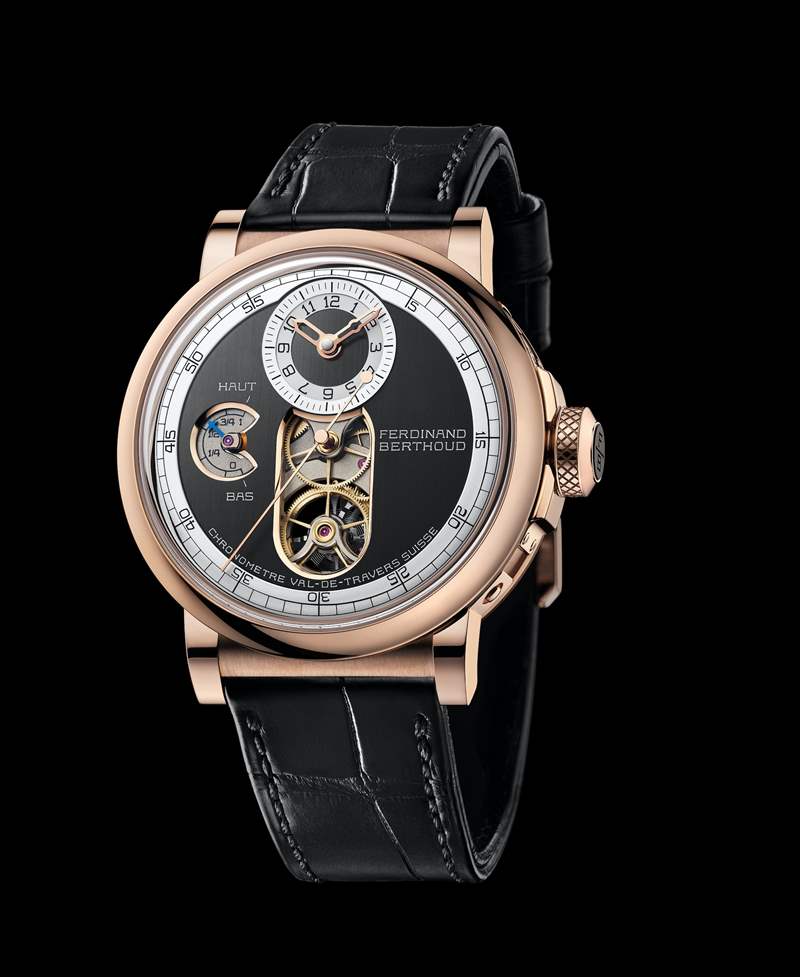 Chronomètre FB 2T精密时计系列,型号FB 2T.2(18K玫瑰金款搭配黑色缎面表盘)(图片来源:Chronométrie Ferdinand Berthoud) 日内瓦钟表大赏得主Chronomètre FB 1时隔八年限量38枚最终版本-复刻表