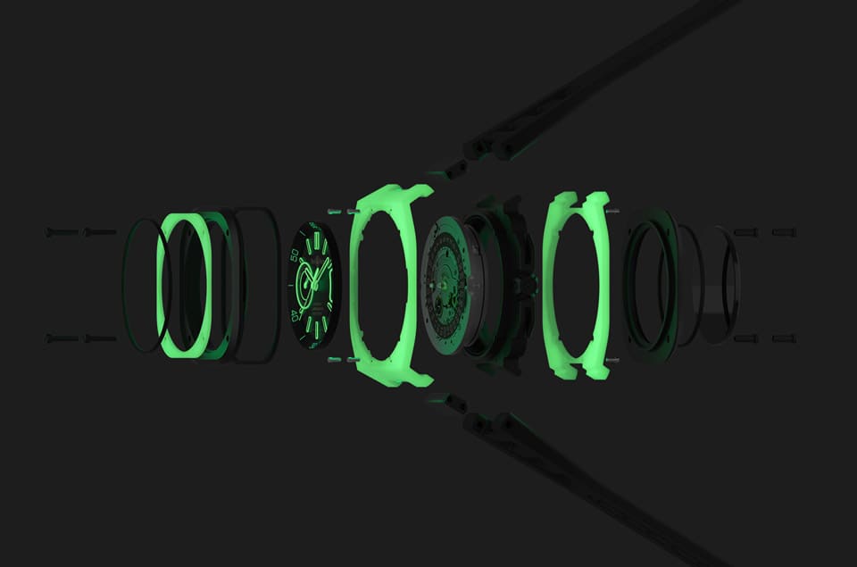 柏莱士夜光系列BR-X5 Green Lum再进化整枚表壳都会发出绿光